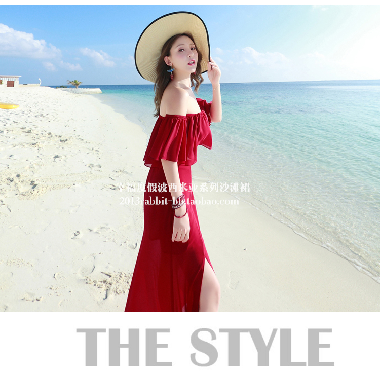 Mùa hè 2019 của phụ nữ váy mới đi biển bên bờ biển Phuket váy kỳ nghỉ Thái Lan váy đỏ Sanya hai mảnh váy xoè dài