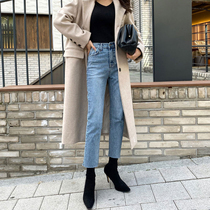 Korean light-colored straight jeans womens 2021 new spring and autumn season loose high waist thin Korean version nine-point stretch