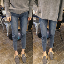 High-waisted jeans women slim thin feet 2021 new spring and autumn Korean version of retro blue tight nine-point pants