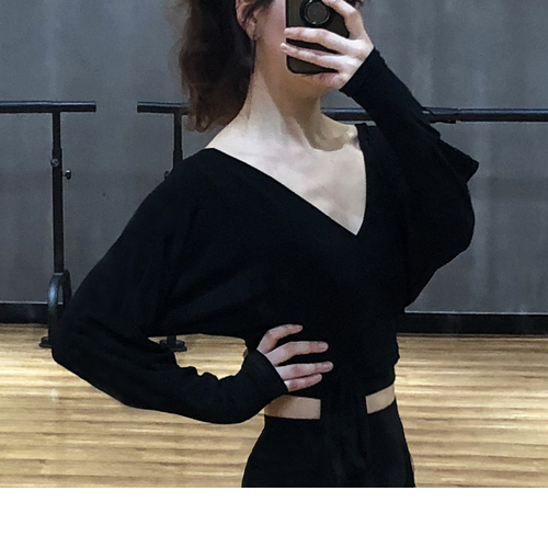 Latin dance tops ballroom dance top modern dance long sleeve one piece bandage short sexy top women national standard dance training clothes