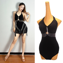Cool metallic tassels) Latin dance jumpsuit modern dance halter neck suspender beautiful back top dance costume Y269