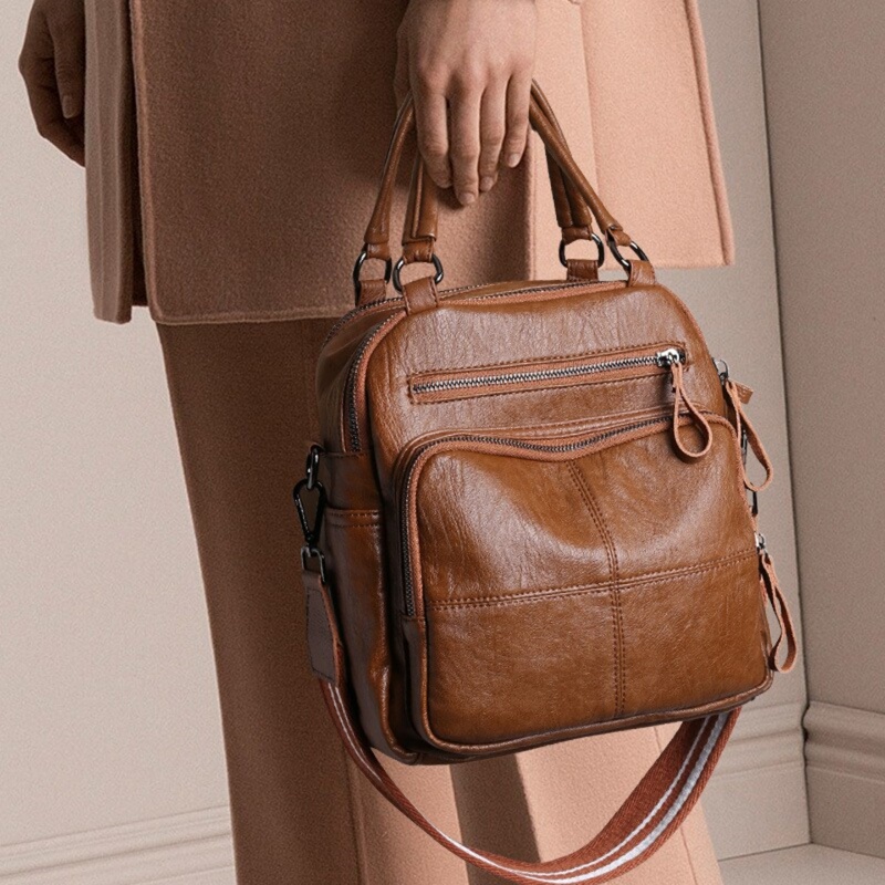Guangzhou Cross-Border Multifunctional Soft Leather Backpack for Women 2026 New Style Women's Bag Amazon Simple Casual Women's Backpack