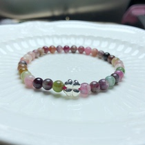 T713 Natural tourmaline single circle bracelet 5-6mm four-leaf clover color gemstone bracelet