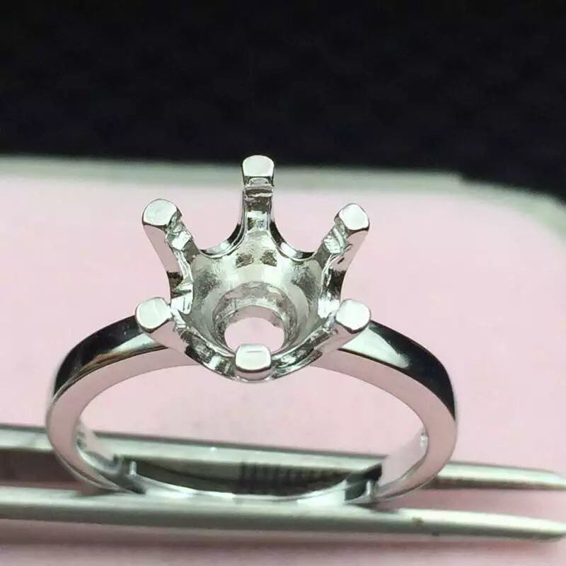 S925 sterling bạc nhẫn trống hỗ trợ Nữ nhẫn hỗ trợ khay bạc đơn giản sáu móng vuốt kim cương 8 * 8 6 * 6 7 * 7 9 * 9 nhẫn vàng tây nữ