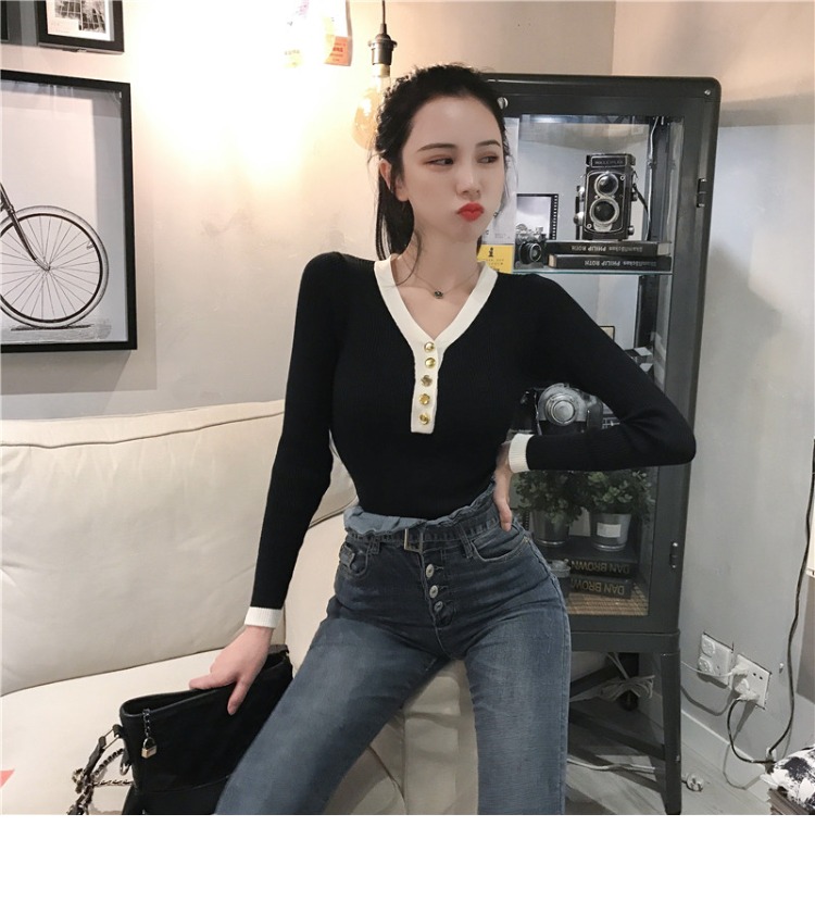 Áo len đầu thu sang trọng của phụ nữ đầu v cổ mỏng phần mùa thu màu mới phù hợp với áo sơ mi mỏng tay dài đáy quần áo cardigan nữ