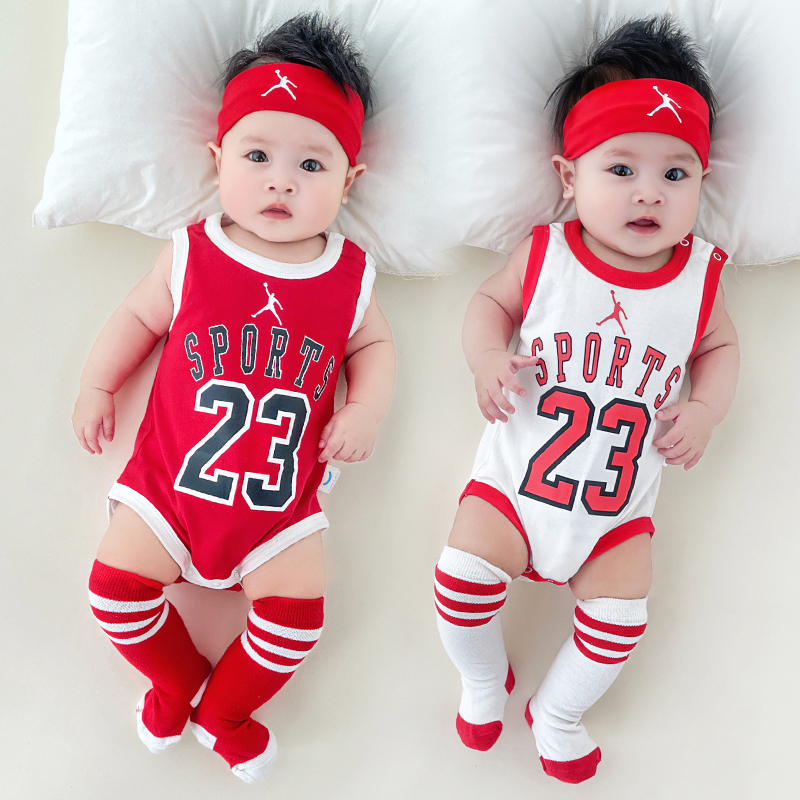 Baby Romper Jumpsuit Summer Full Moon Photo Shoot Outfit Basketball Uniform Vest Bodysuit Baby 100-Day Red Clothes