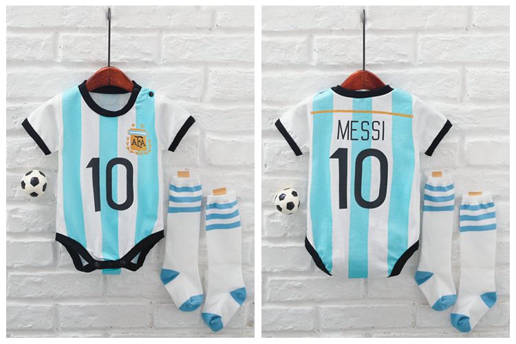 World Cup phù hợp với bóng đá ảnh bé Cáp Nhĩ Tân mùa hè jumpsuit bé jersey Argentina tam giác túi rắm cotton