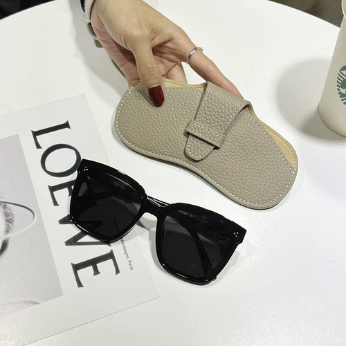 Портативные брендовые солнцезащитные очки на солнечной энергии, сумка для хранения подходит для мужчин и женщин, защитный чехол, из натуральной кожи