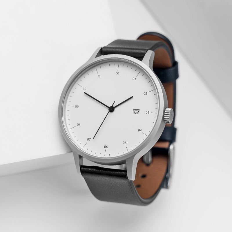 Bijouone B30 Minimalist Design Silent Leather Men's and Women's Calendar Gift Box Stainless Steel Watch