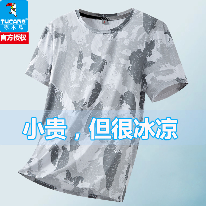 Woodpecker Men's Summer Ice Silk Short Sleeve T-Shirt Loose Trendy Plus Size Sports Half Sleeve Fitness Quick-Drying T-Shirt Woodpecker Men's Summer Ice Silk Short Sleeve T-Shirt Loose Trendy Plus Size Sports Half Sleeve Fitness Quick-Drying T-Shirt