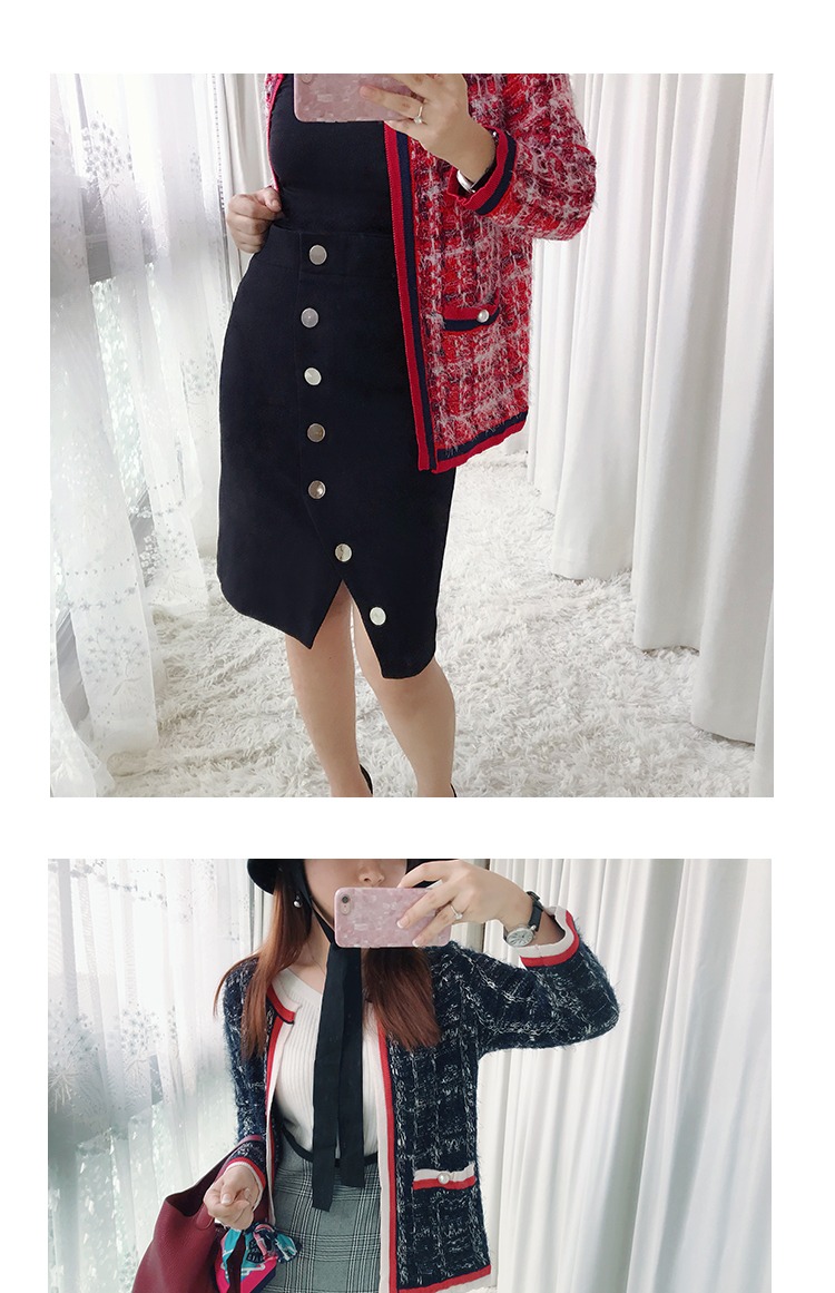 2018 Nhật Bản khí chất nhỏ Slim áo ngắn top Tweed chic gió in áo ngắn nữ thủy triều áo khoác da nữ