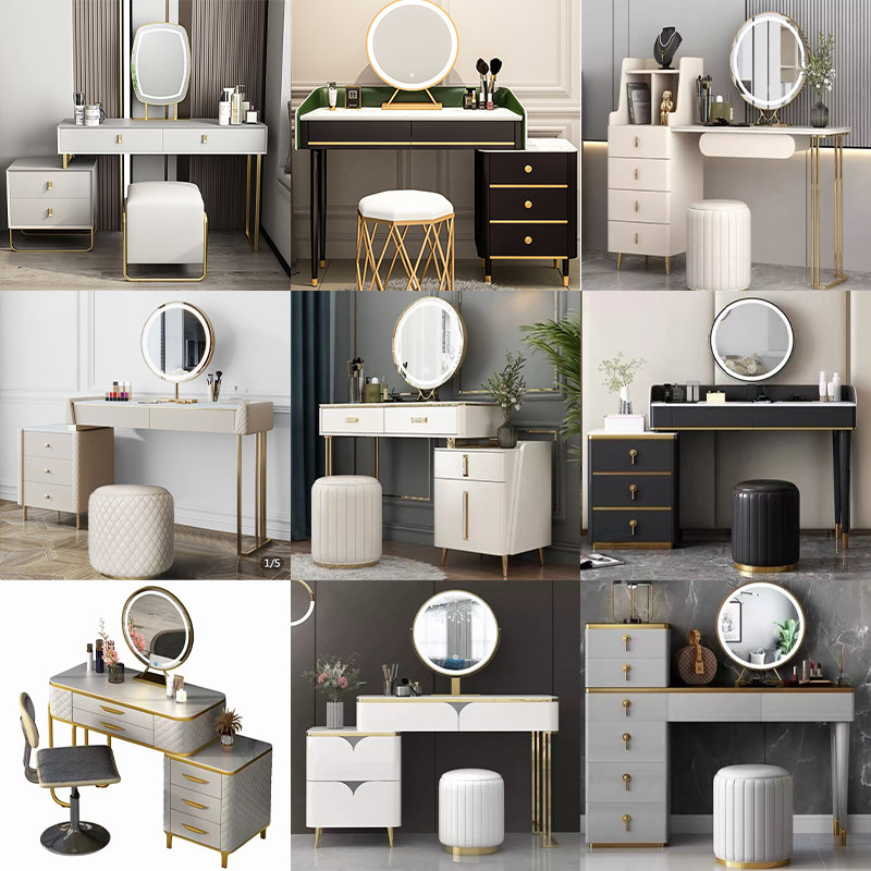 Makeup Desk Bedroom Modern Minimalist type solid wood Makeup Table Makeup Table Small Family Type Advanced Design Mesh Red Ins