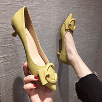 Small ckerwin French small fragrant wind tip buckle shallow mouth low follow single ~ thin heel soft leather bean