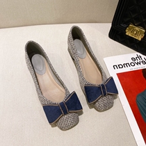 Small ckerwin fairy wind retro woven square head scoop bow bow shallow mouth single square heel boat