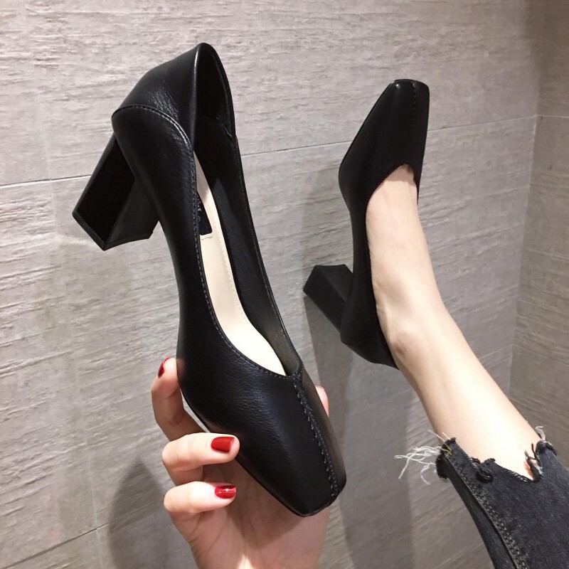 Small ckerwin fashion career working shoe square head high heel shoe coarse heel single shoe woman shallow mouth ladyshoe