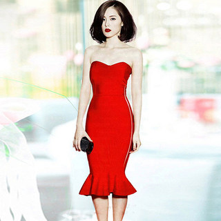 2025 Women's Summer New Sexy Strapless Backless Stretchy Slim-Fit Bodycon Mermaid Bandage Dress for Toasting