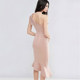 2025 summer new arrival European and American temperament oblique shoulder backless ruffled slim-fit hip-hugging fishtail bandage dress