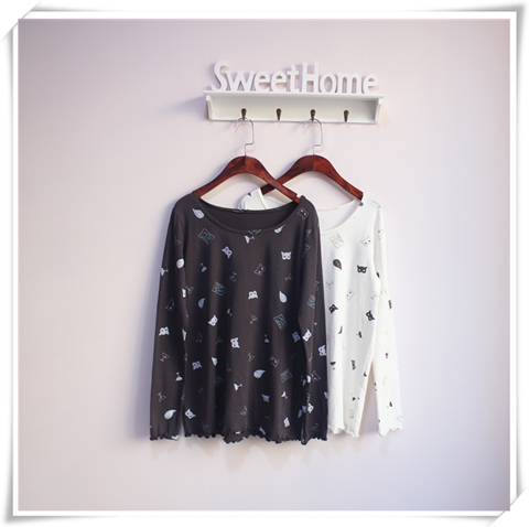 GP hạn chế mèo dễ thương / hoa thanh lịch ngọt ngào Đồ ngủ nữ Nhật Bản cotton dài tay áo đơn áo phong cotton nam
