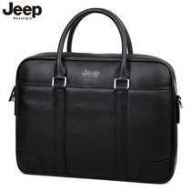 Nostalgic Jeep Mens Bag Black Head Cowhide Soft Leather Hand bag Mens Computer Bag Briefcase