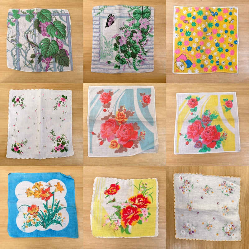 Nostalgic Old Stock 80S Handkerchief Floral Handkerchief Face Towel Thin Floral Pattern 29cm