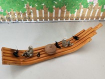 Nostalgic old stock 80-90s handmade ornaments bamboo raft clay sculpture fisherman fishing double