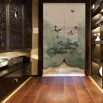 Chinese style windproof and heat insulation fabric Light luxury door curtain partition curtain Half curtain Kitchen bedroom entrance transparent ancient Chinese style