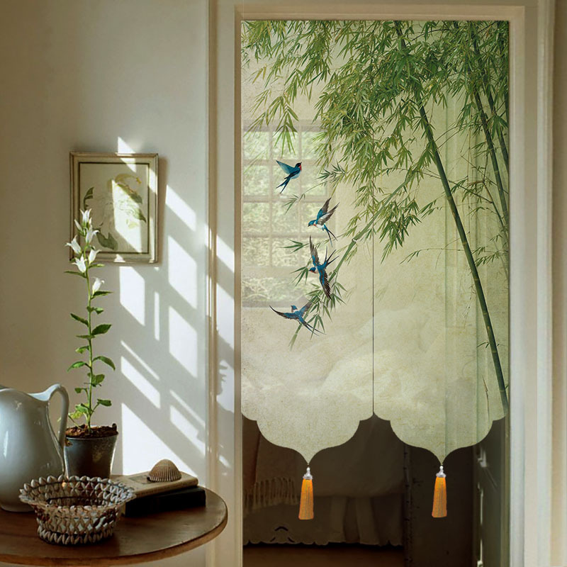 Bamboo-Patterned Semi-Sheer New Chinese-Style Bedroom Entrance Curtain, Tea Room Partition Decorative Curtain, Cold-Proof Bamboo Curtain Bamboo-Patterned Semi-Sheer New Chinese-Style Bedroom Entrance Curtain, Tea Room Partition Decorative Curtain, Cold-Proof Bamboo Curtain