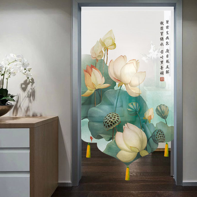 High-end customized Chinese flower bird cotton hemp cloth art door curtain partition hanging curtain bedroom living room decorative curtain