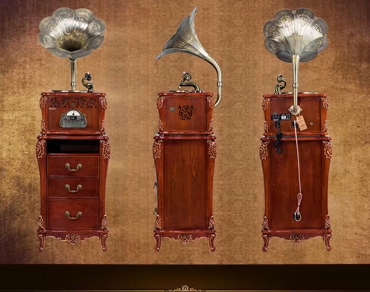 Máy ghi âm kiểu cũ cổ sừng lớn máy ghi âm vinyl máy ghi âm cổ điển retro gỗ rắn LP âm thanh thấp đầu đĩa than technics