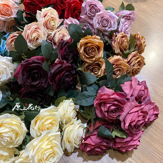 10头把束玫瑰仿真假花大朵绢花婚庆道具花墙装饰客厅摆设路引插花