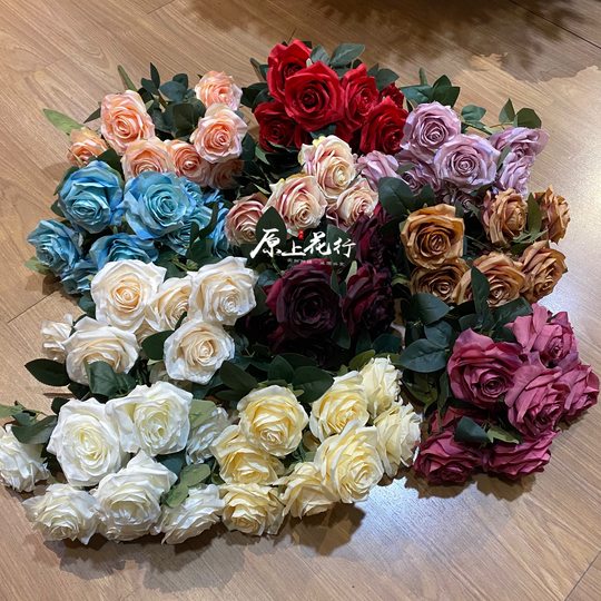 10头把束玫瑰仿真假花大朵绢花婚庆道具花墙装饰客厅摆设路引插花