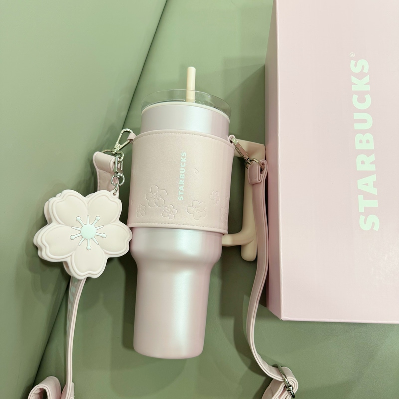 Starbucks 2026 Spring New Product Evening Cherry Blossom Series 1180ml Double Drinking Mouth Stainless Steel Desktop Cup with Cup Sleeve