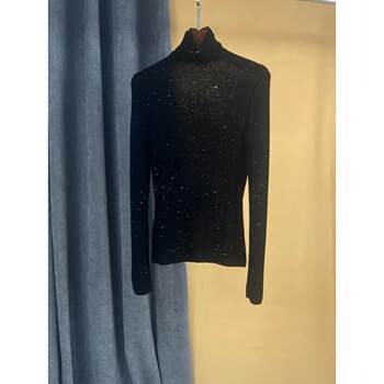 Luxurious ~ Ultra-Soft Autumn and Winter 100-Count Fine Cashmere Sequin Slightly Sheer Layered Turtleneck Warm Knit Thin Base Shirt for Women