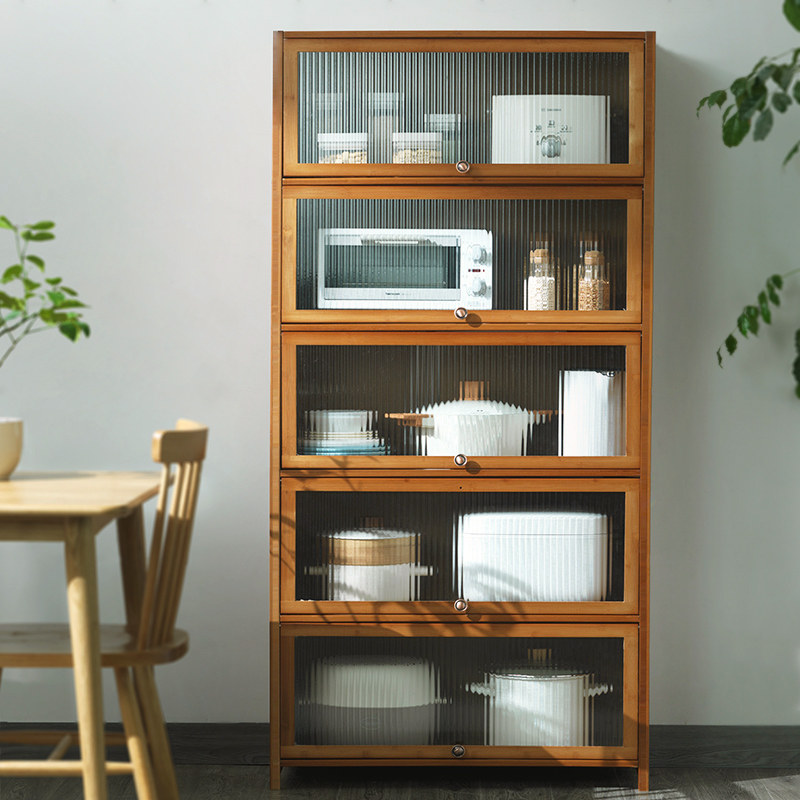 Nanzhu Kitchen Shelve Shelf Floor Multilayer Containing shelf with door anti-dust Bowl Overall Cupboard Discharge Pan Bowl storage Overall Cupboard Solid Wood