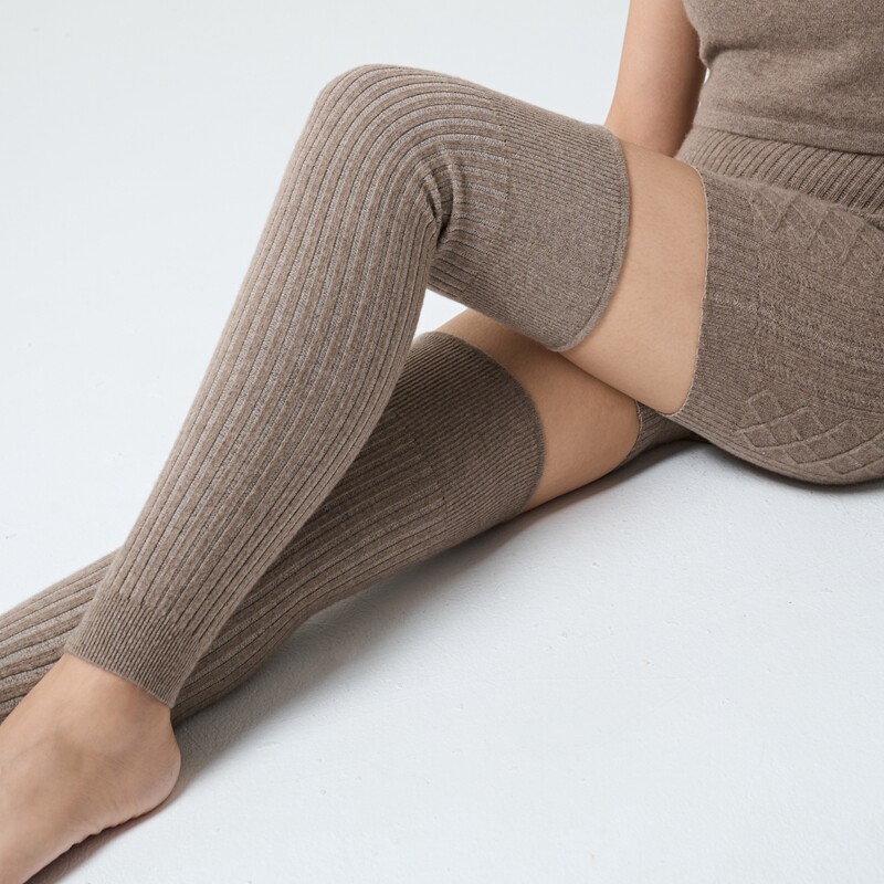 Produced in Ordos city without dyeing 100% cashmere men and women old cold legs long leggings to keep warm and prevent falling off long knee pads