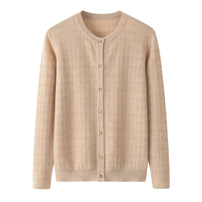 Ordos autumn and winter round neck ladies cashmere sweater cardigan pure cashmere warm long-sleeved solid color bottoming sweater