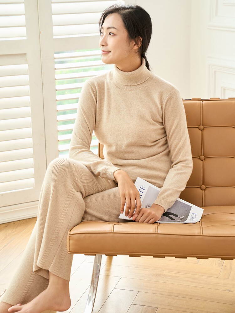 Produced in Ordos city Original no-staining 100% Mountain cashmere high neckline lady cashmere sweatshirt 100 hitch-Taobao