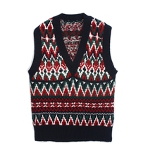 Odos City V Collar Lady Cashmere Sweater Vest Thickened Warm Cover Head Fever Knit Striped Collage Horse Chia