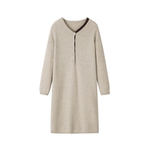 Fu Xianglin V collar 8-pin thickened collage female long style dress 100% Mountain cashmere with cashmere one-piece dress
