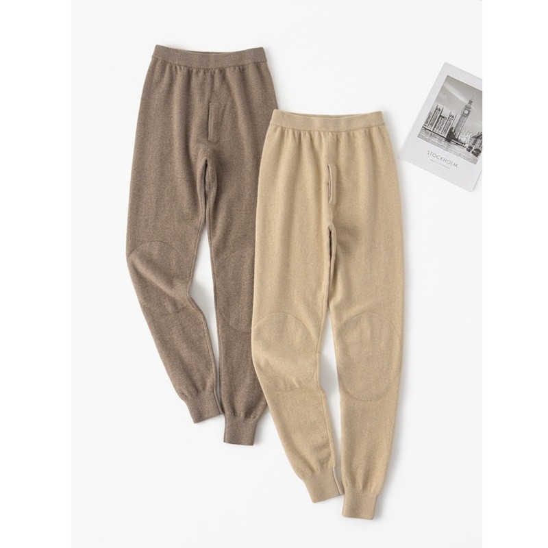 Fuxianglin without dyeing waist knee trousers 100 % of cashmere warm thick elastic pants