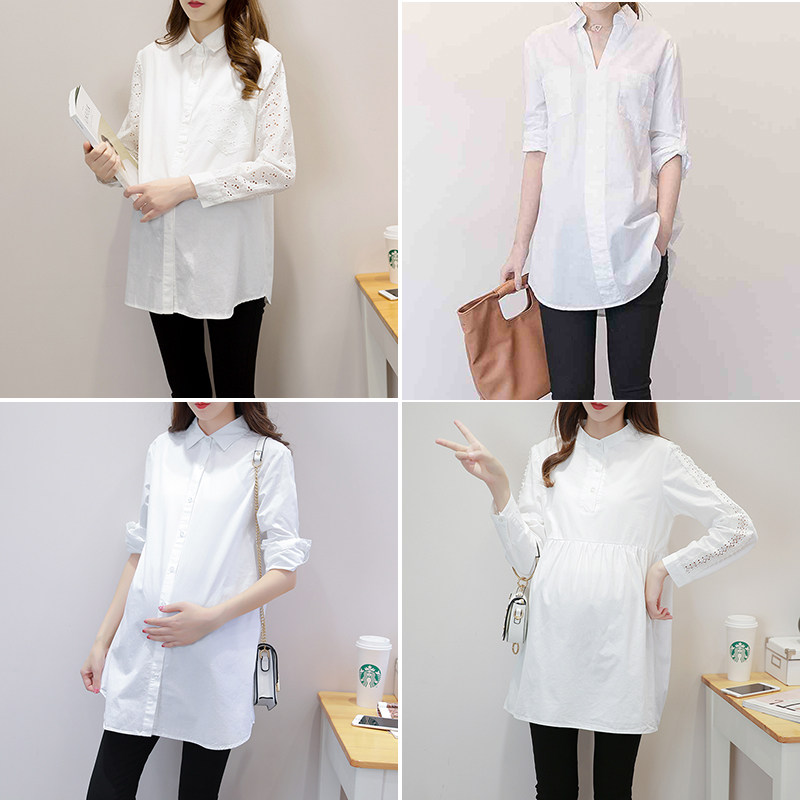 2022 Spring new pregnant women blouses Han version loose with lean undercoat to go to work clothes shirt tooling casual lining clothes