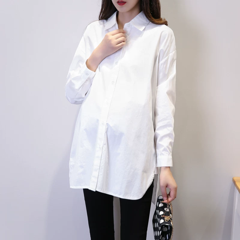 Весенняя базовая демисезонная рубашка для беременных, oversize, плюс размер, высокий ворот