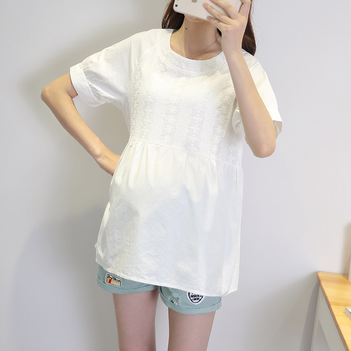 Cotton maternity short-sleeved T-shirt round neck A version pure cotton maternity shirt 2023 summer maternity short t-shirt shirt