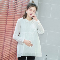 Korean version dolls collar short A pregnant woman shirt with long sleeves T-shirt 2022 New pint spring dress surrogacy Damp Embroidery Shirt