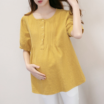 2022 Summer Gestational Woman Dress Short Sleeve Loose Large Code Blouse T-shirt Summer Loaded Damp Pregnant Woman T-Shirt Pure Color Shirt