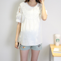 Pregnancy Woman Dress Summer Clothing Short full cotton pregnant woman blouses short sleeve round necklace lace T-shirt Small sub-summer pregnant woman shirt