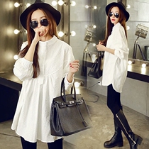 2022 Spring Bottling Gestation Woman Dress Full Cotton Pregnant Woman Shirt White collar pregnant woman shirt with long blouse spring and autumn jersey