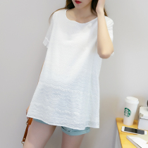 2022 Pure Cotton Summer Gestation Woman Dress Hollowed-out Blouse Shirt Short Sleeve Shirt Pure White Big Code Summer Gestation Woman t-shirt