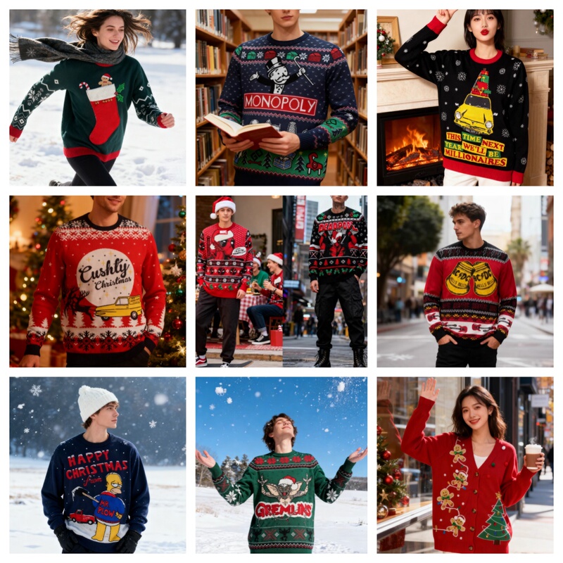 Christmas Sweater, Pure Cotton Jacquard, Deadpool Loose Pullover, Couple's Fair Isle Ugly Sweater, Knitted Sweater for Men and Women, Can Add Lights