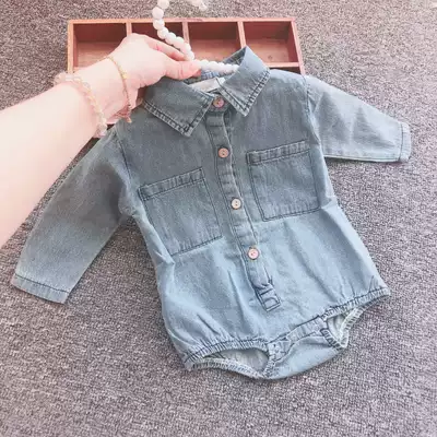 Korean baby clothes autumn denim romper out climbing clothes Female baby spring and autumn bag fart clothes long-sleeved jumpsuit men